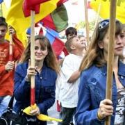  A member of a youth group carries the flag of the unrecognized republic during its independence celebrations